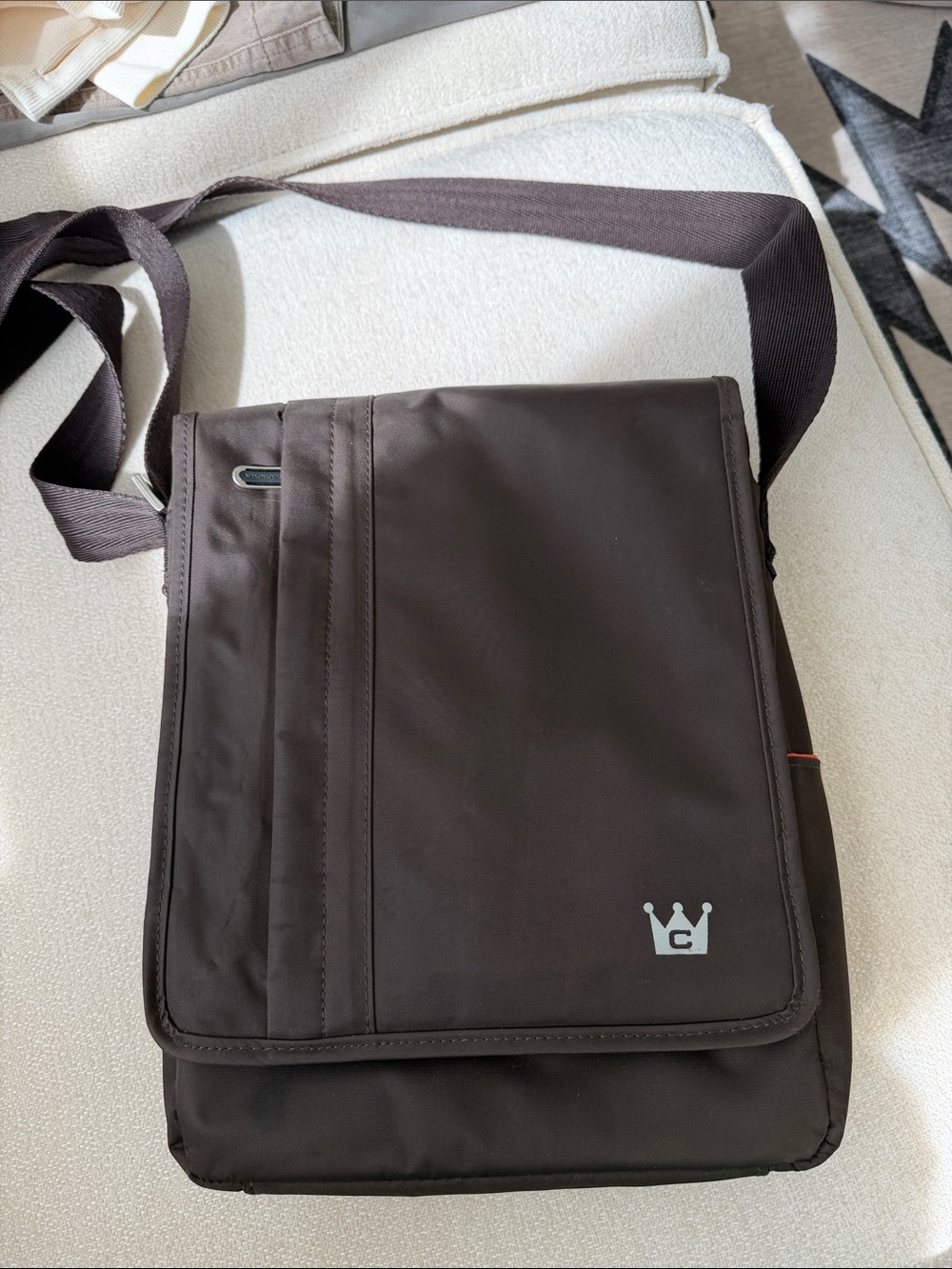 Brown Men's Messenger Bag with Crown Accent